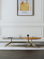 Wide Marble and Stainless Steel Coffee Table