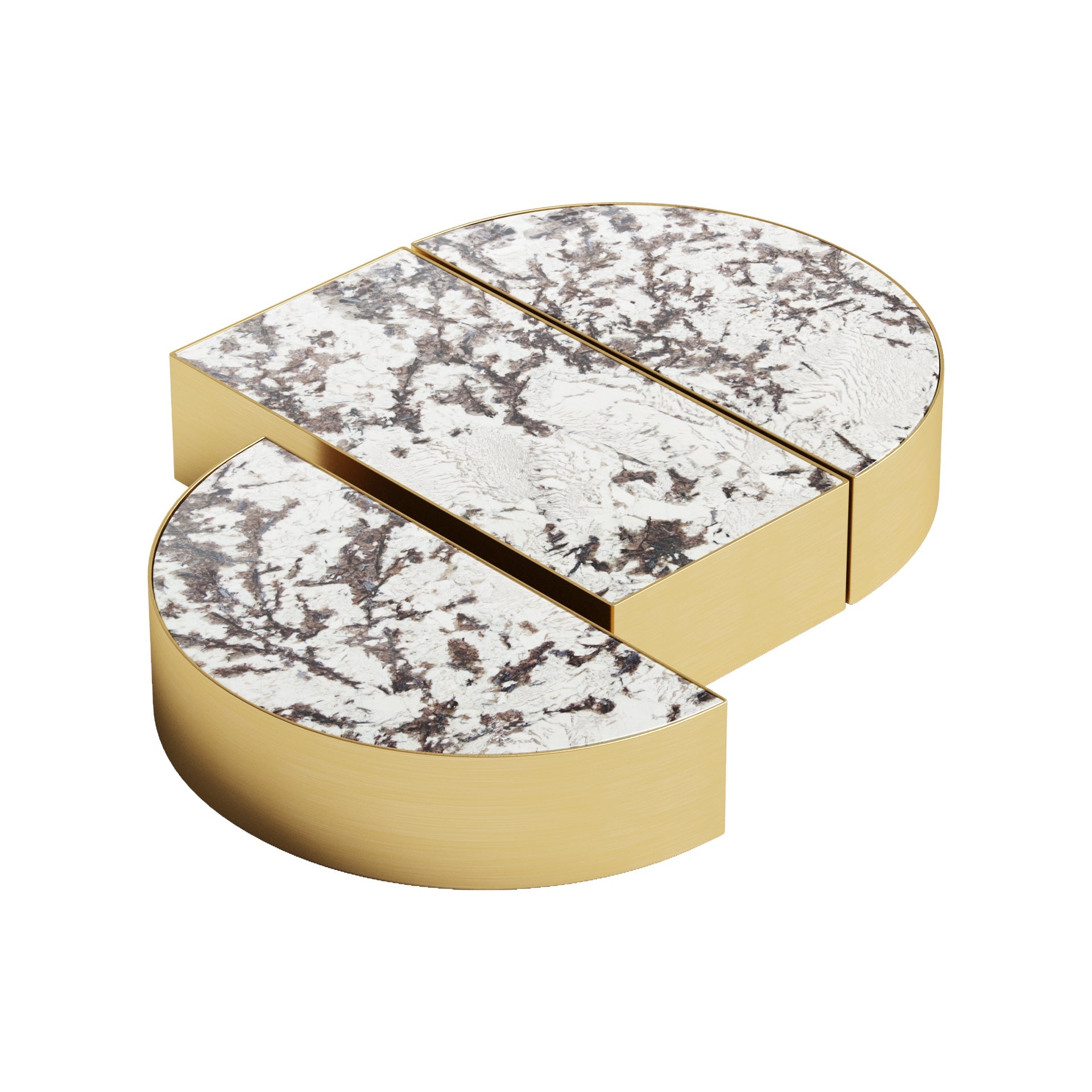 Modular Three-Piece Marble-Pattern Coffee Table Set
