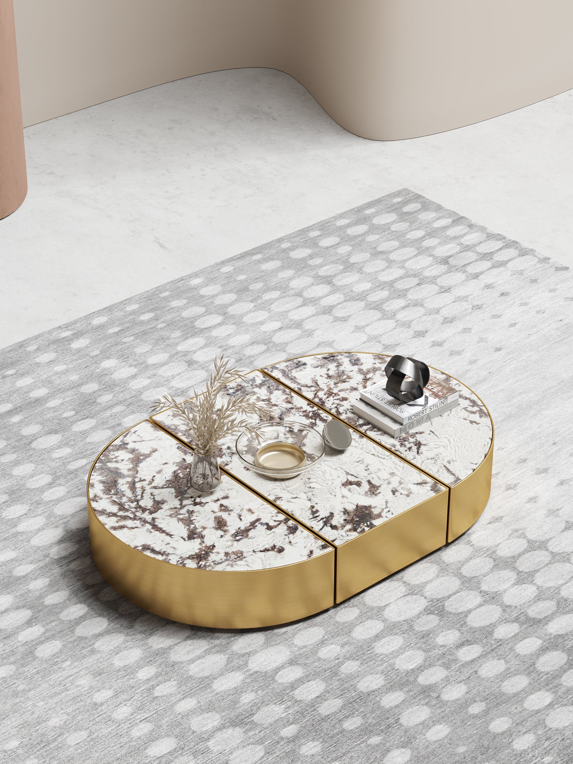 Modular Three-Piece Marble-Pattern Coffee Table Set - view 3