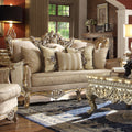 Metallic Bright Gold Fabric and Solid Wood LOVESEAT