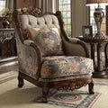 Drk Red Mahogany and Met Ant Gld Fabric Tall-Profile Arm Chair
