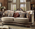 Dark Red Mahogany and Antique Gold Fabric Sofa