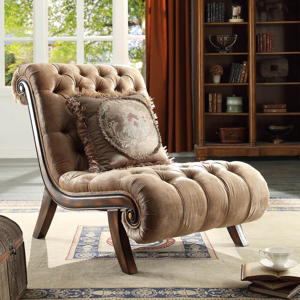 Dark Red Mahogany and Antique Gold Fabric Arm Chair