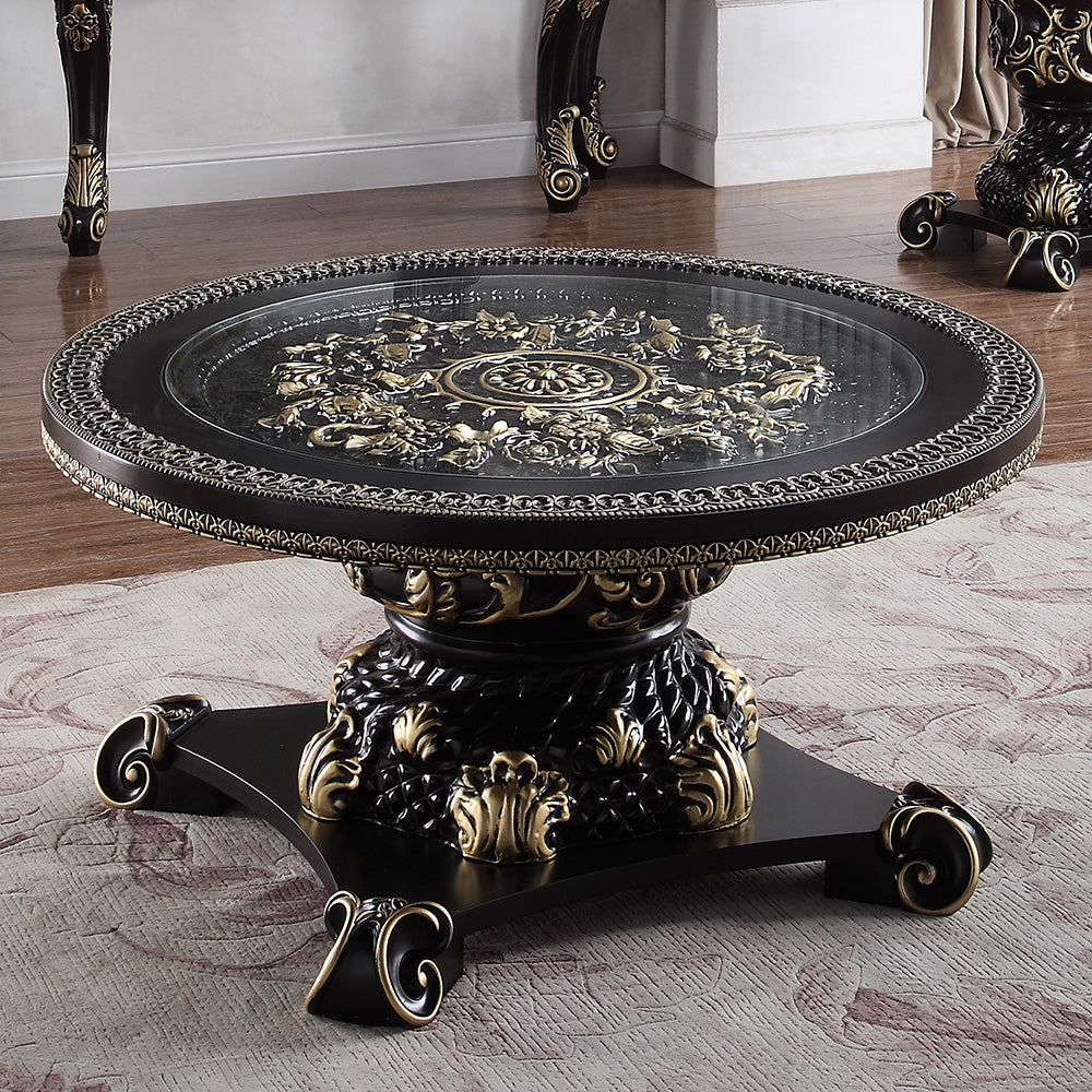 Ebony Black Coffee Table with Antique Gold Accents