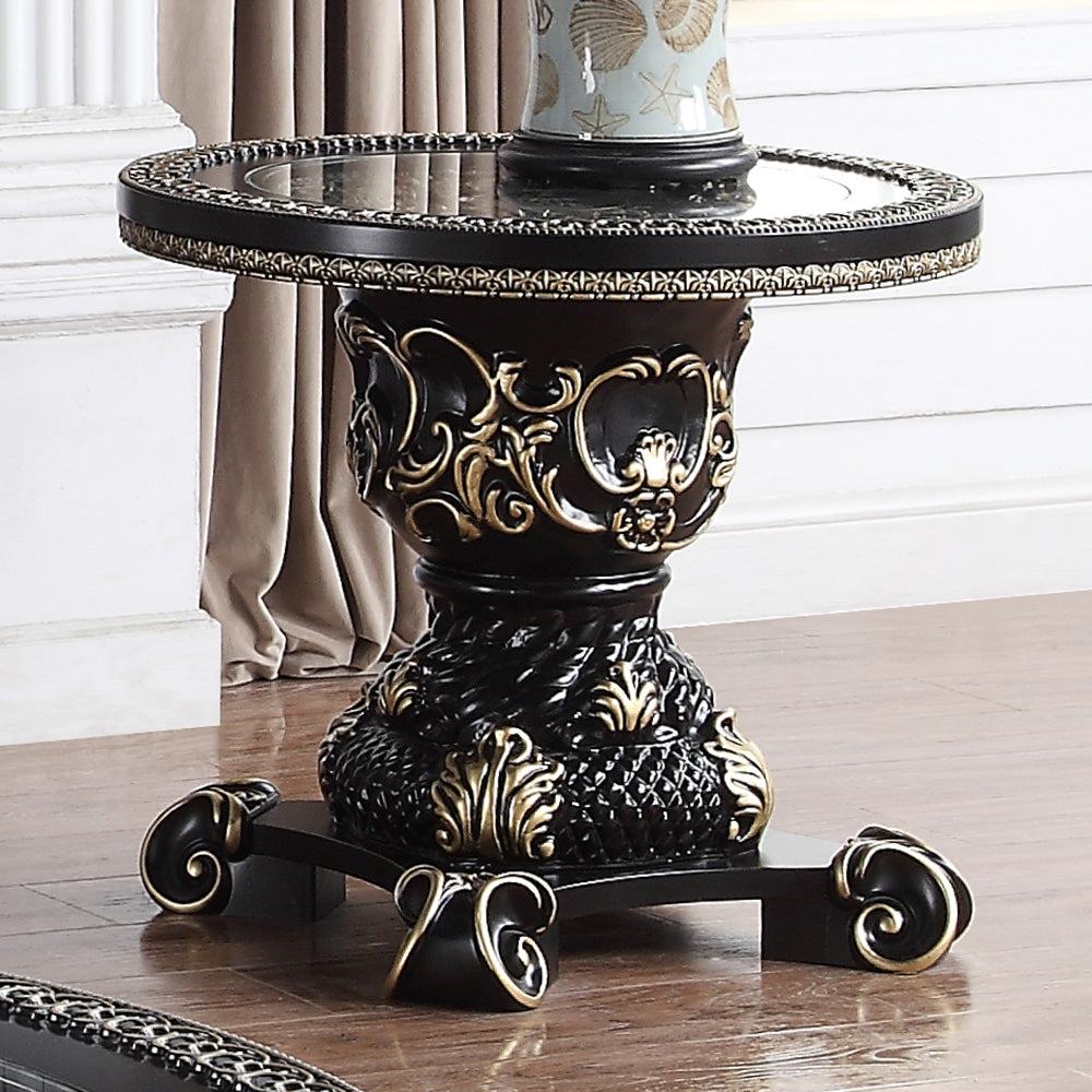 Ebony Black End Table with Antique Gold Accents