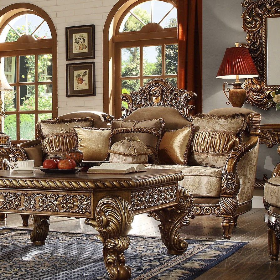 Metallic Antique Gold Fabric and Solid Wood LOVE
