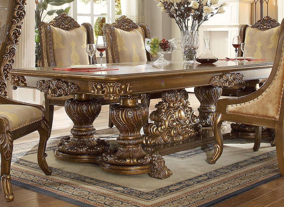 Traditional Perfect Brown Dining Table with Antique Gold Accents