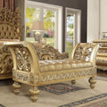 Metallic Bright Gold Leather Bed Bench with Metal Frame