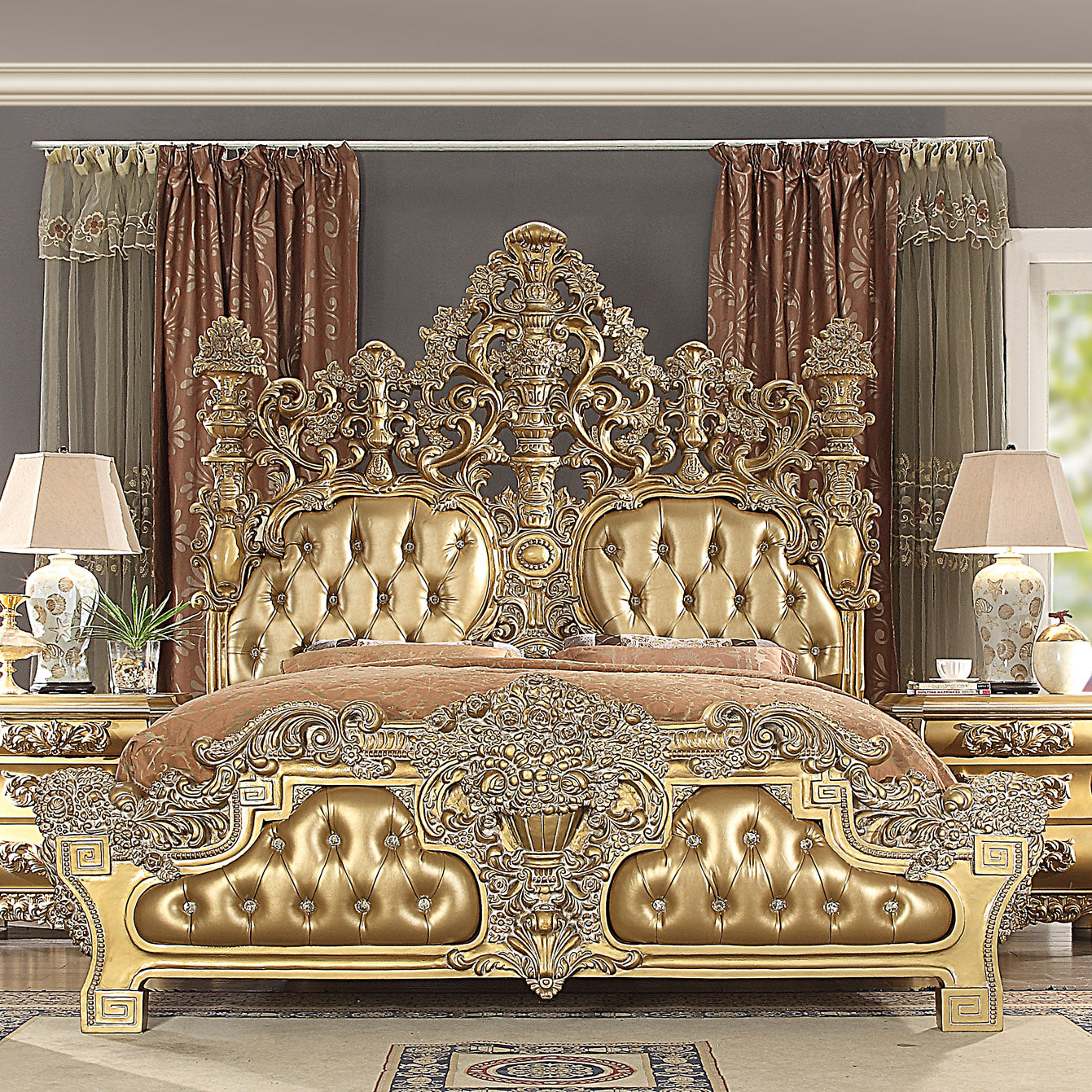 Metallic Gold Leather California King Bed