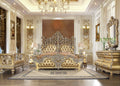 Eastern King Five-Piece Leather Bedroom Set with Metallic Gold Finish