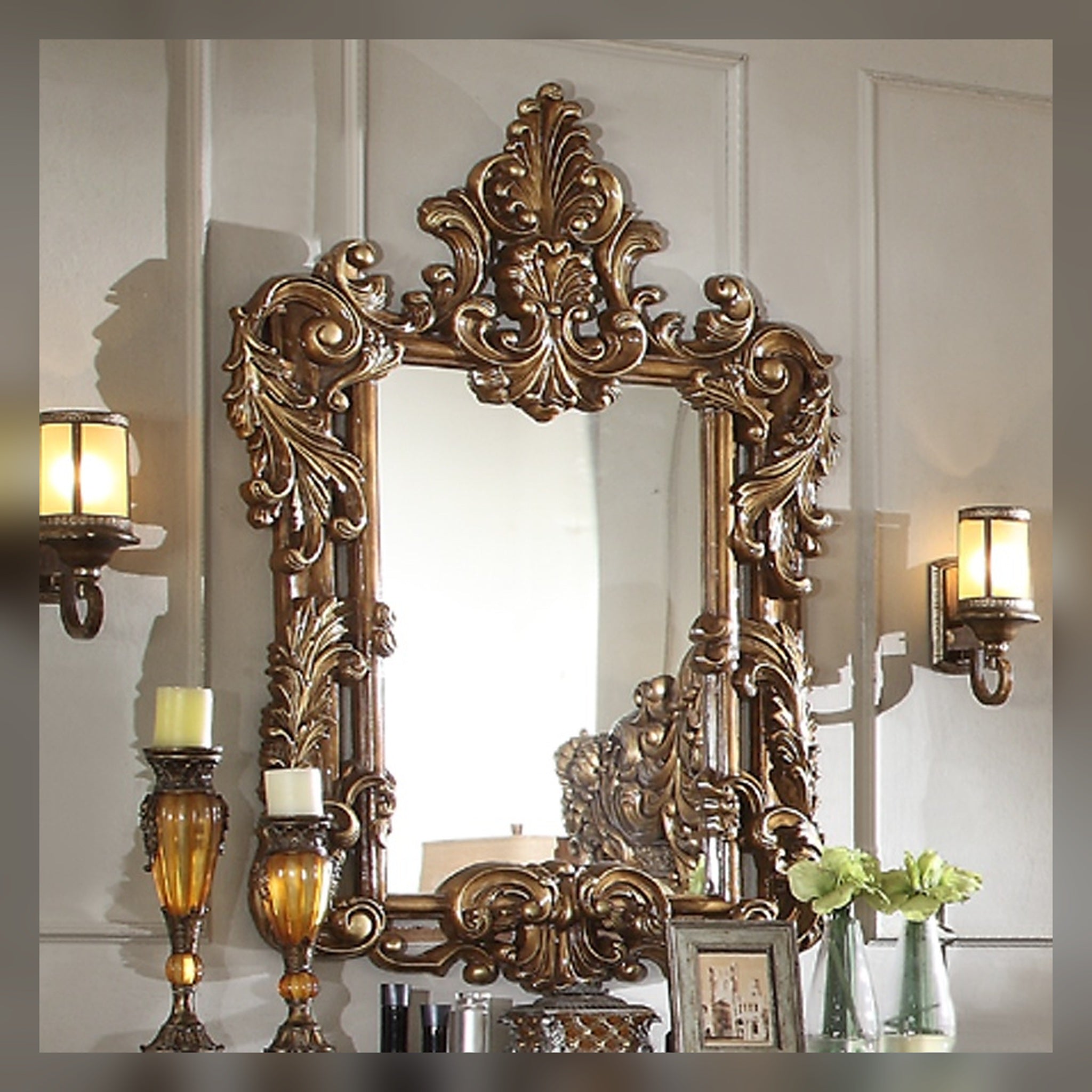 Ornate Traditional Wall Mirror with Carved Frame