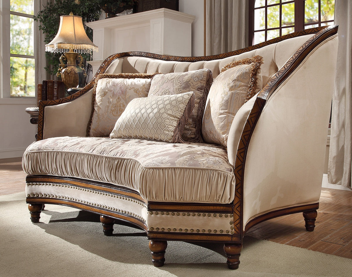 Dark Oak Classic European Fabric Loveseat