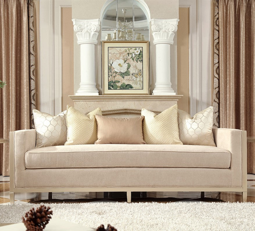 Champagne Fabric and Solid Wood Sofa