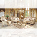 Metallic Antique Gold w/ Fabric and Solid Wood Three-Piece Sofa Set