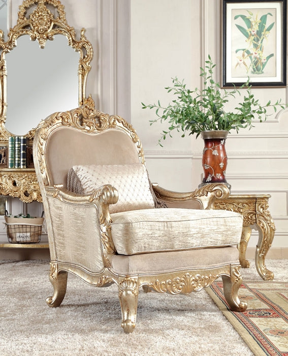 Metallic Antique Gold w/ Fabric and Solid Wood Chair