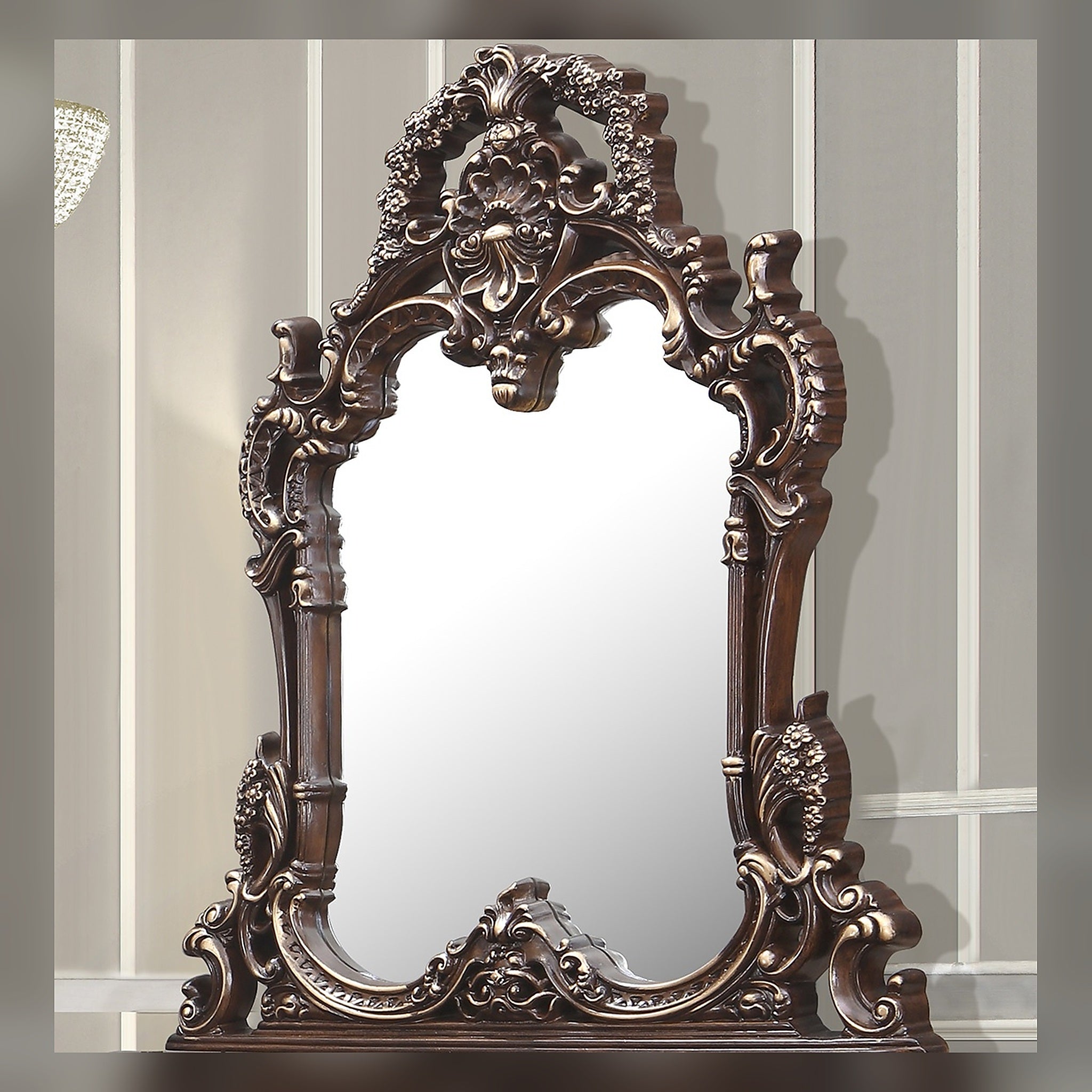 Ornate Arched Wall Mirror with Carved Frame