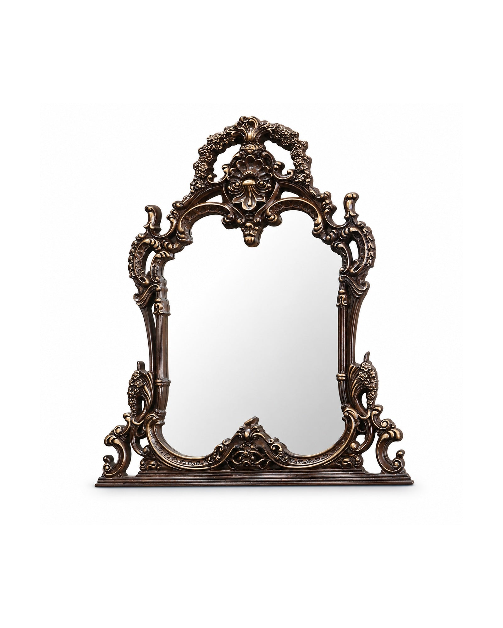 Ornate Arched Wall Mirror with Carved Frame