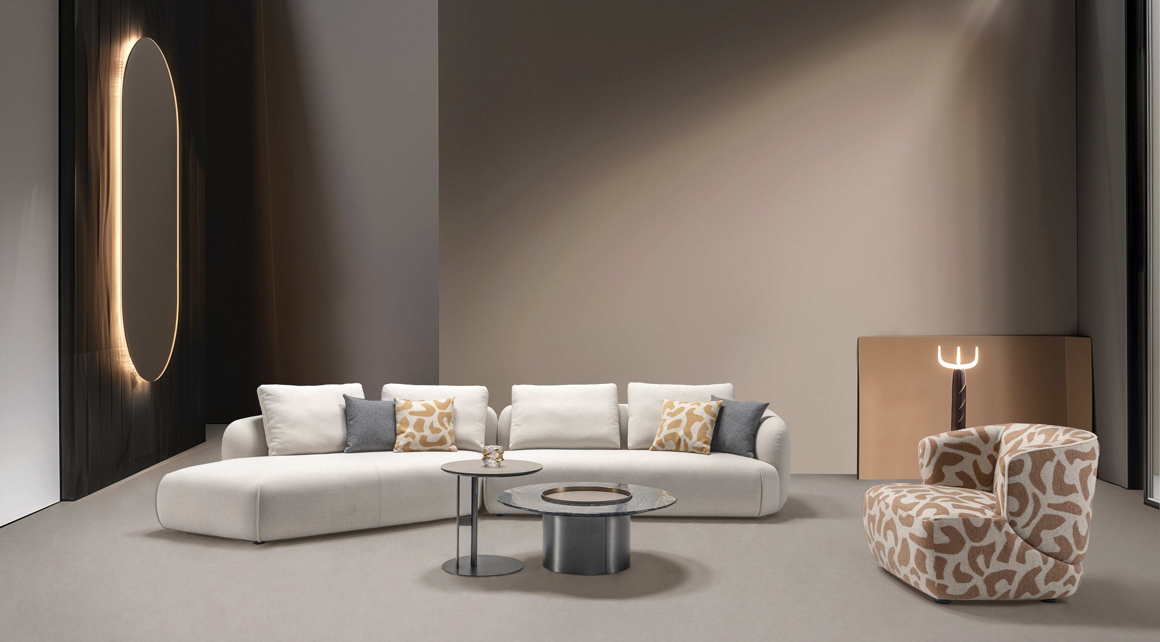 Grey Upholstered Sofa with Left-Hand-Facing Chaise