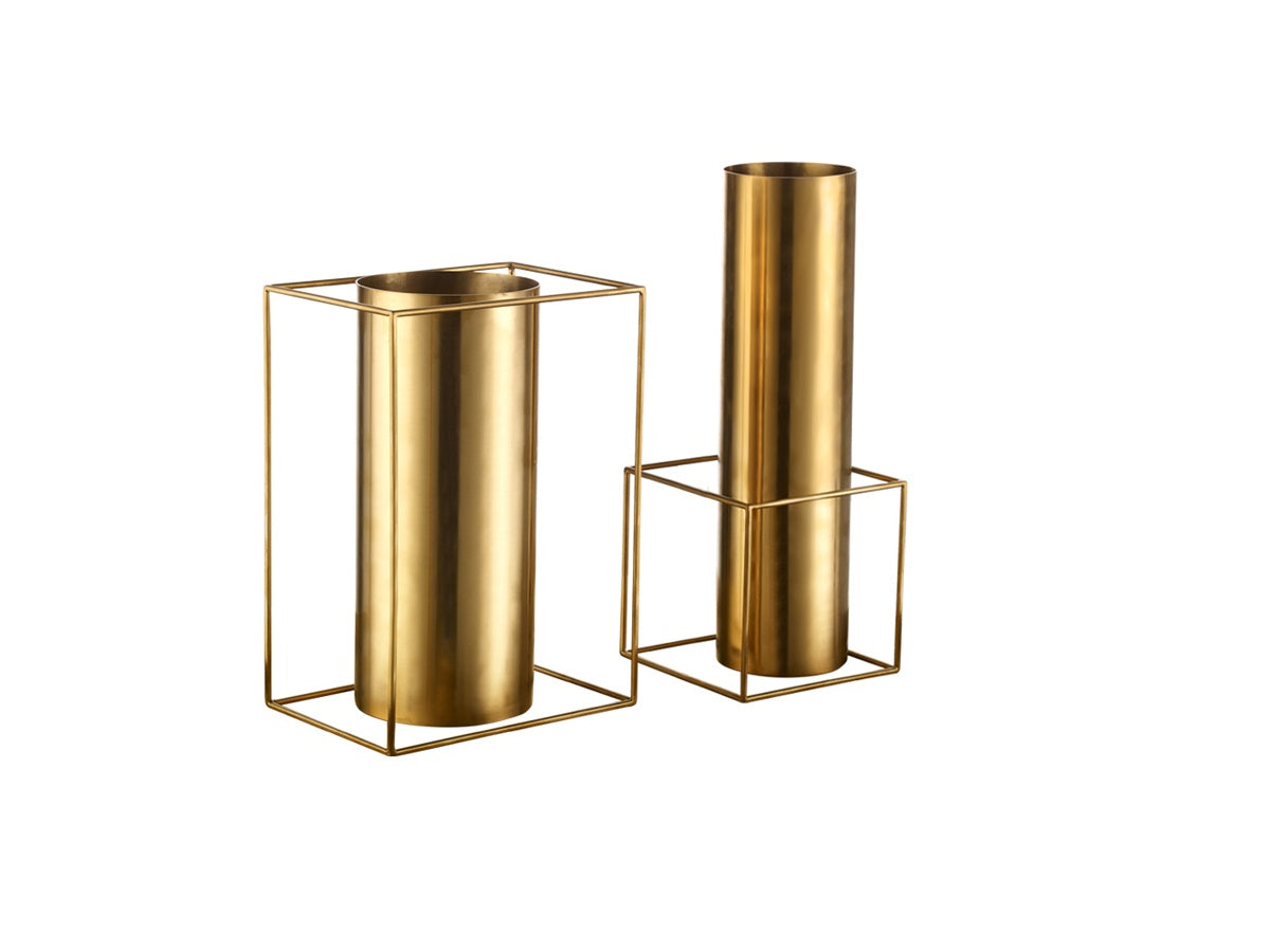 Medium Brushed-Gold Square Vase