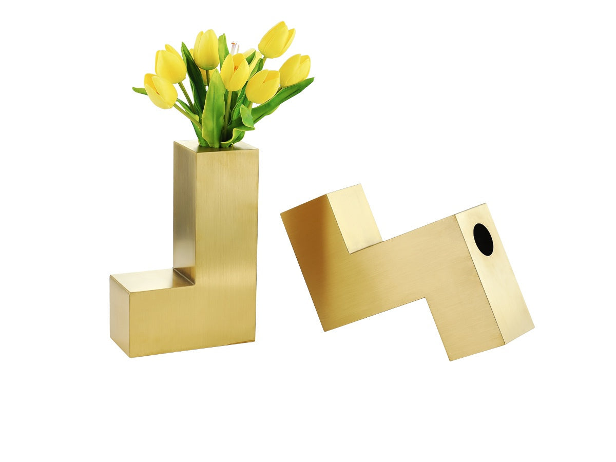 Large Brushed Gold Tetris Three Vase