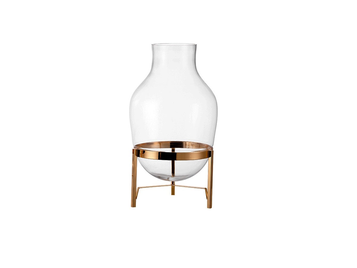 Polished-Gold Metal-and-Glass Vase