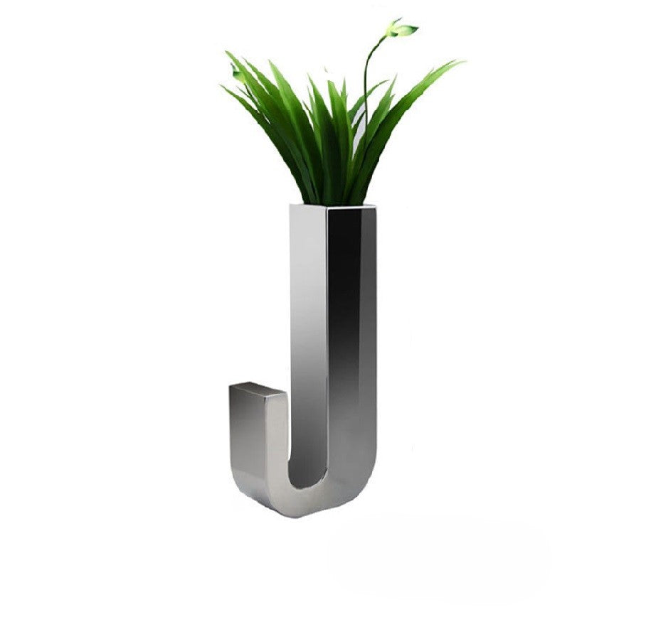 Polished Stainless Steel J-Shaped Vase