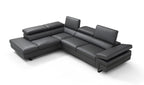 Grey Leather Sectional with Left-Hand-Facing Chaise