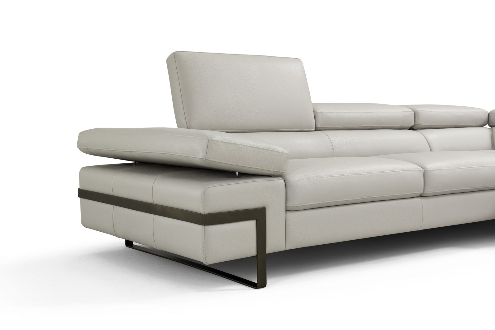 Light Grey Leather Sectional with Left-Hand-Facing Chaise