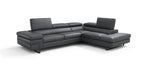 Grey Leather Sectional with Right-Hand-Facing Chaise