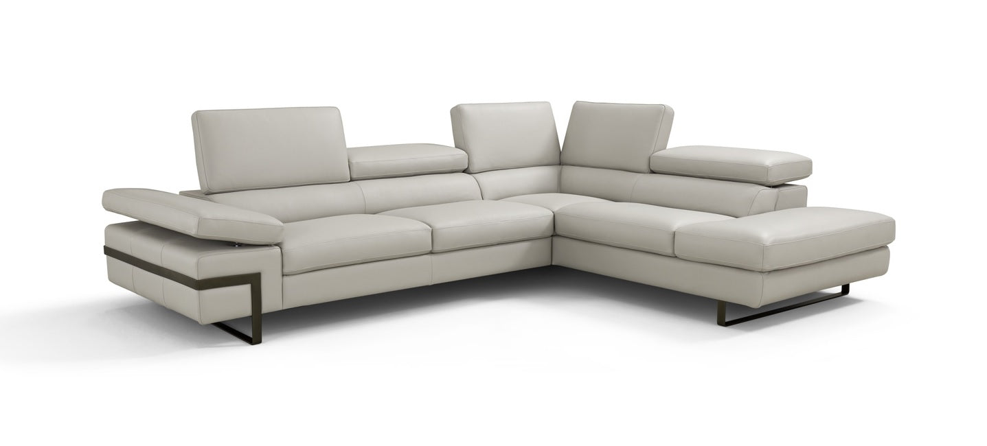 Light Grey Leather Sectional with Right-Hand-Facing Chaise