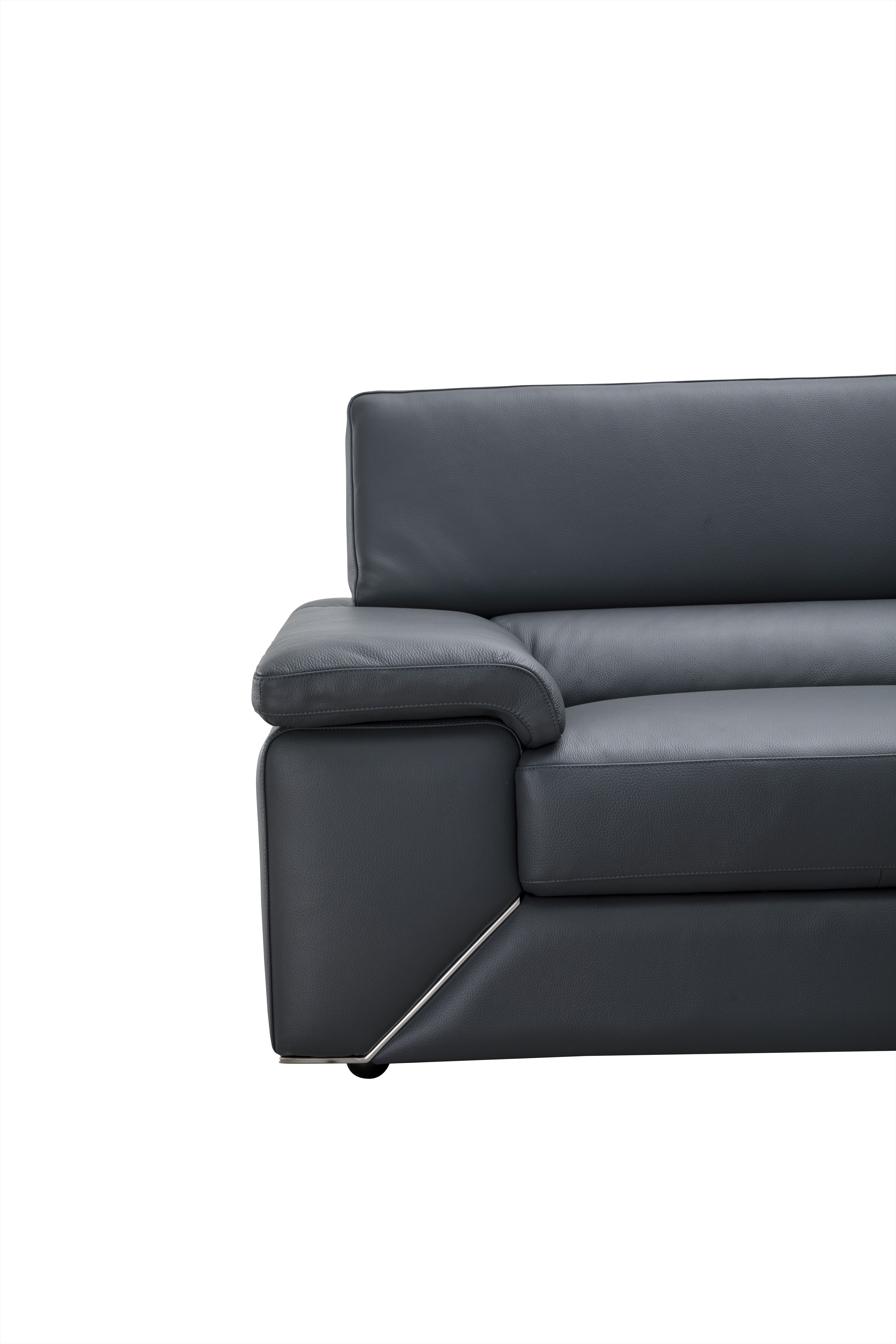 Kobe Blue Grey Leather Sectional with Left-Facing Chaise