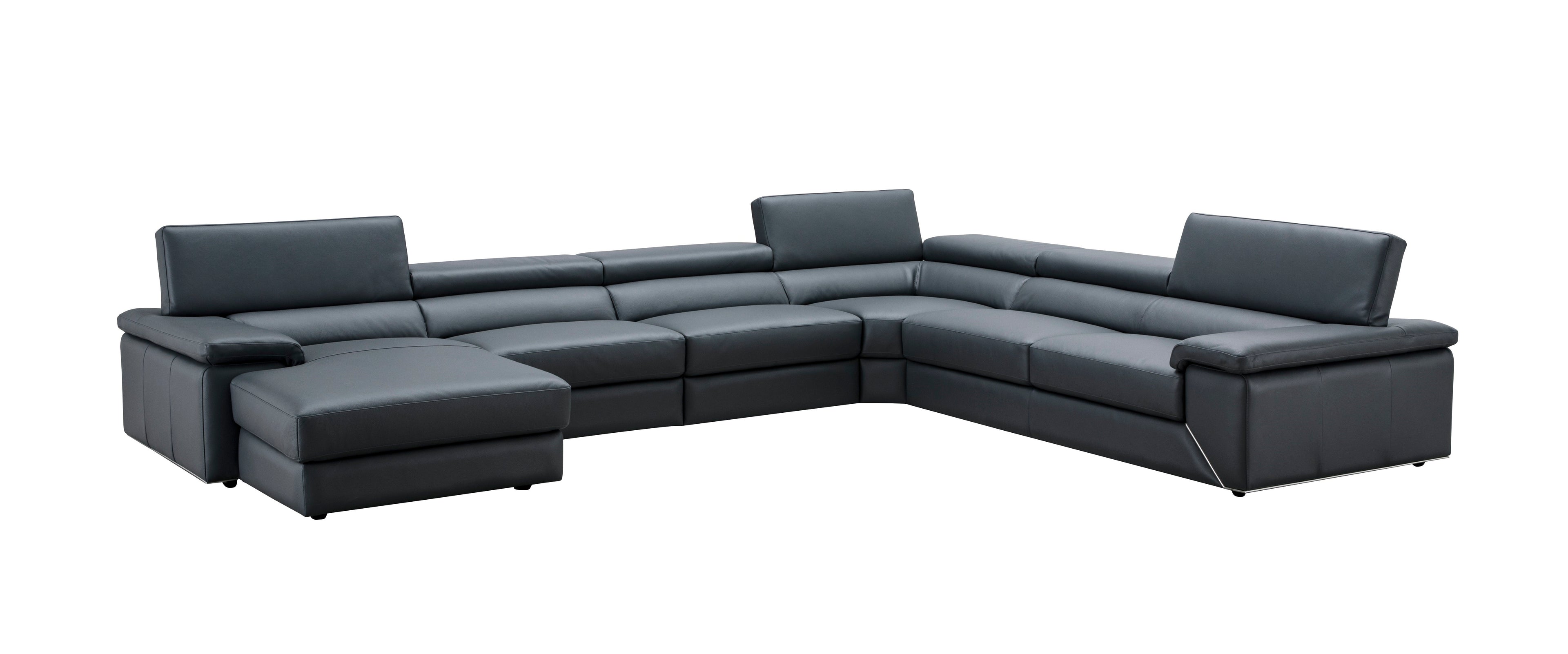 Kobe Blue Grey Leather Sectional with Left-Facing Chaise