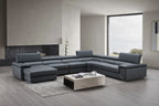 Kobe Blue Grey Leather Sectional with Left-Facing Chaise