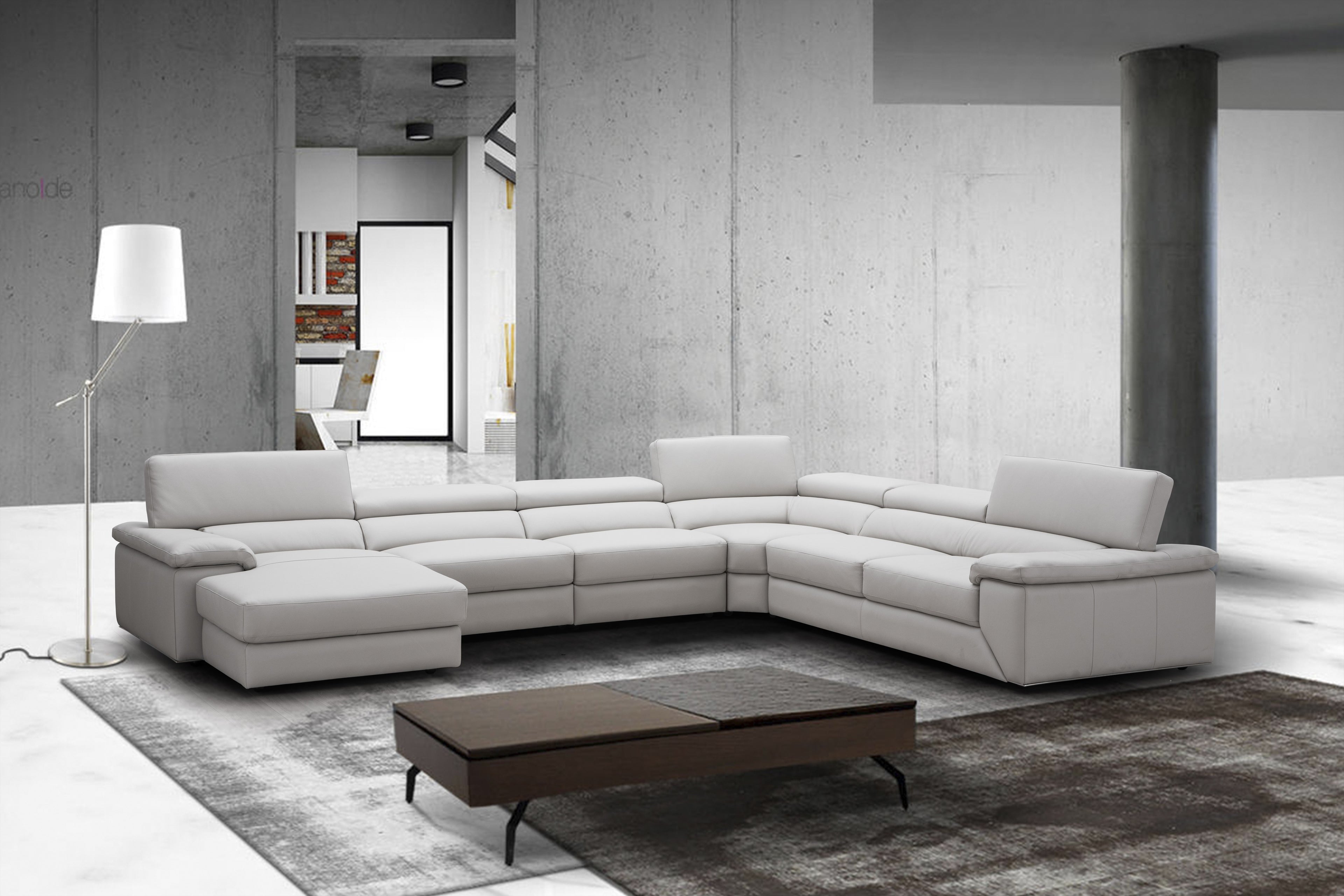 Kobe Silver Grey Leather Sectional with Left-Facing Chaise