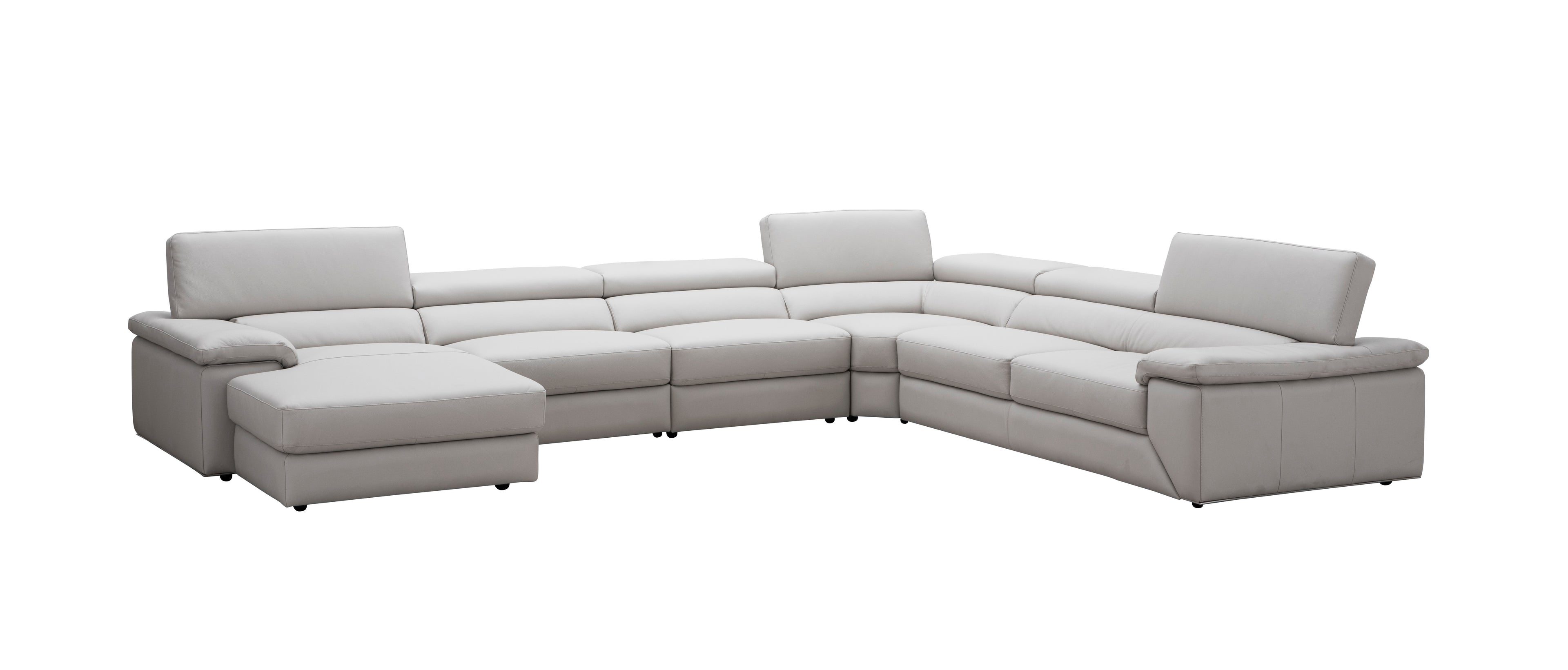 Kobe Silver Grey Leather Sectional with Left-Facing Chaise
