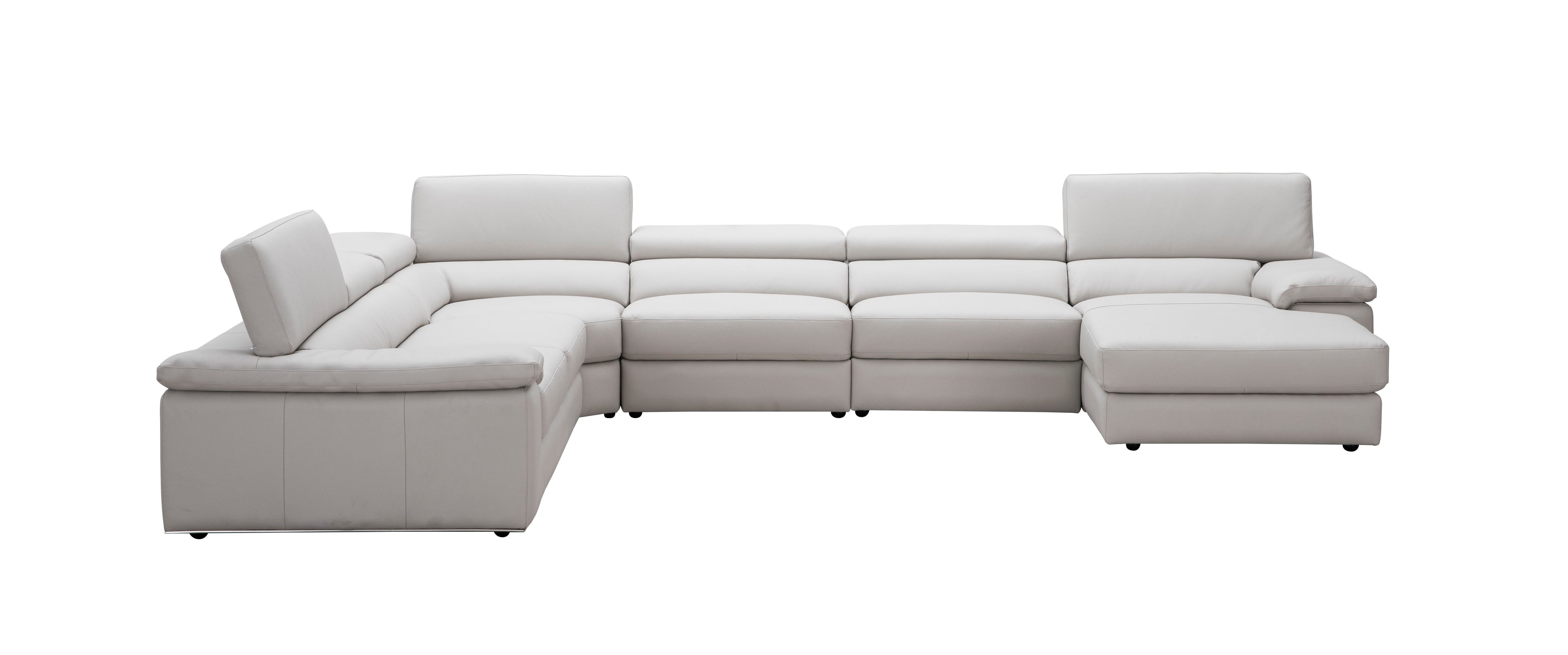 Kobe Silver Grey Leather Sectional with Right-Facing Chaise