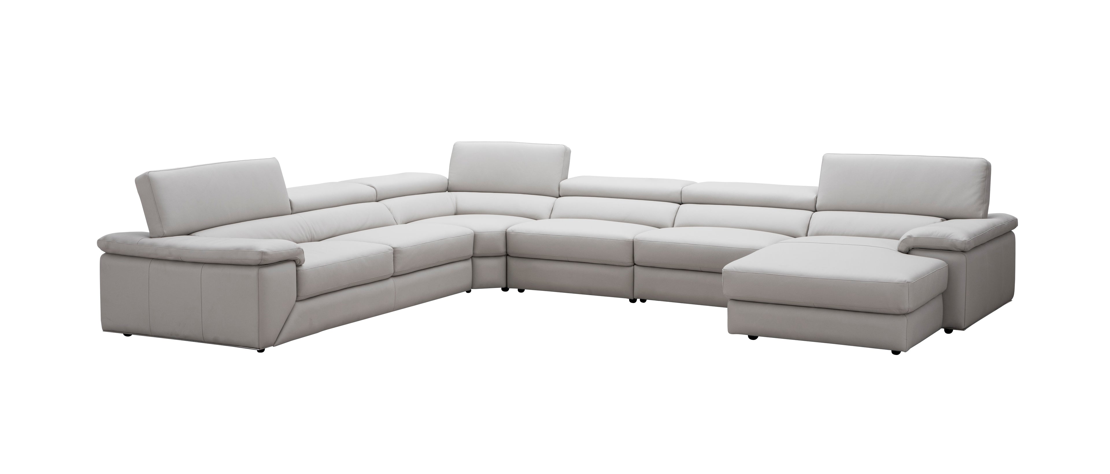 Kobe Silver Grey Leather Sectional with Right-Facing Chaise
