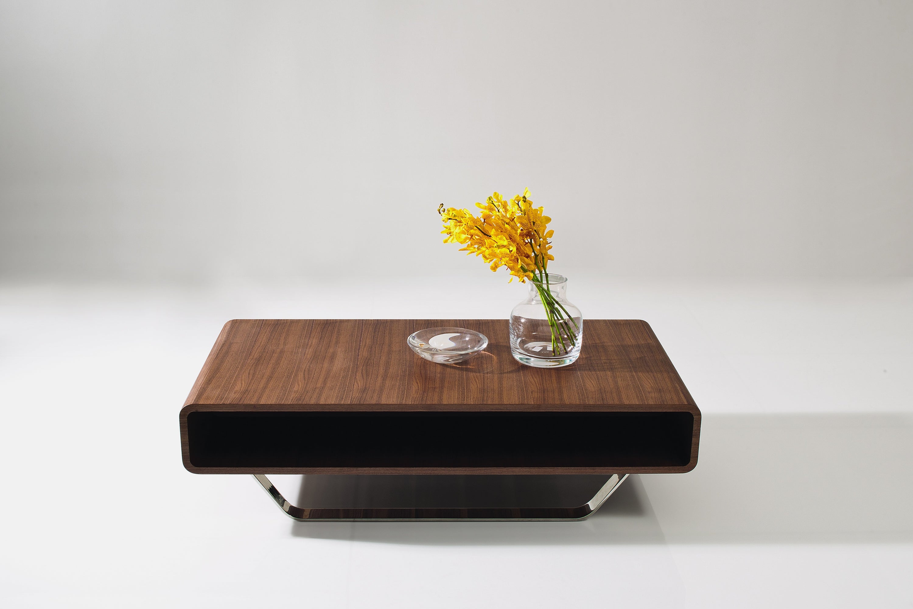 Walnut Veneer Coffee Table with Chrome Accents