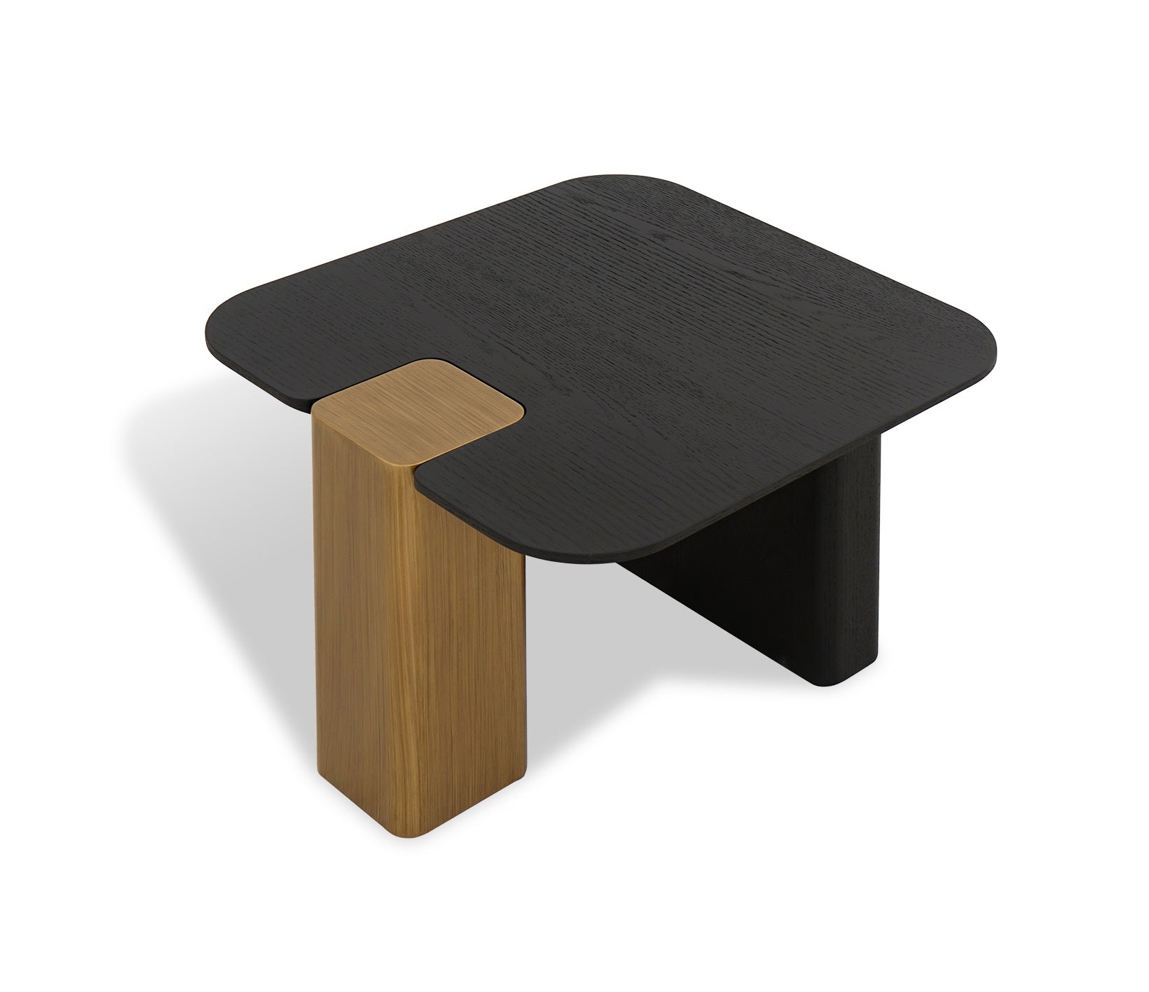 Black Oak End Table with Brushed Brass Base