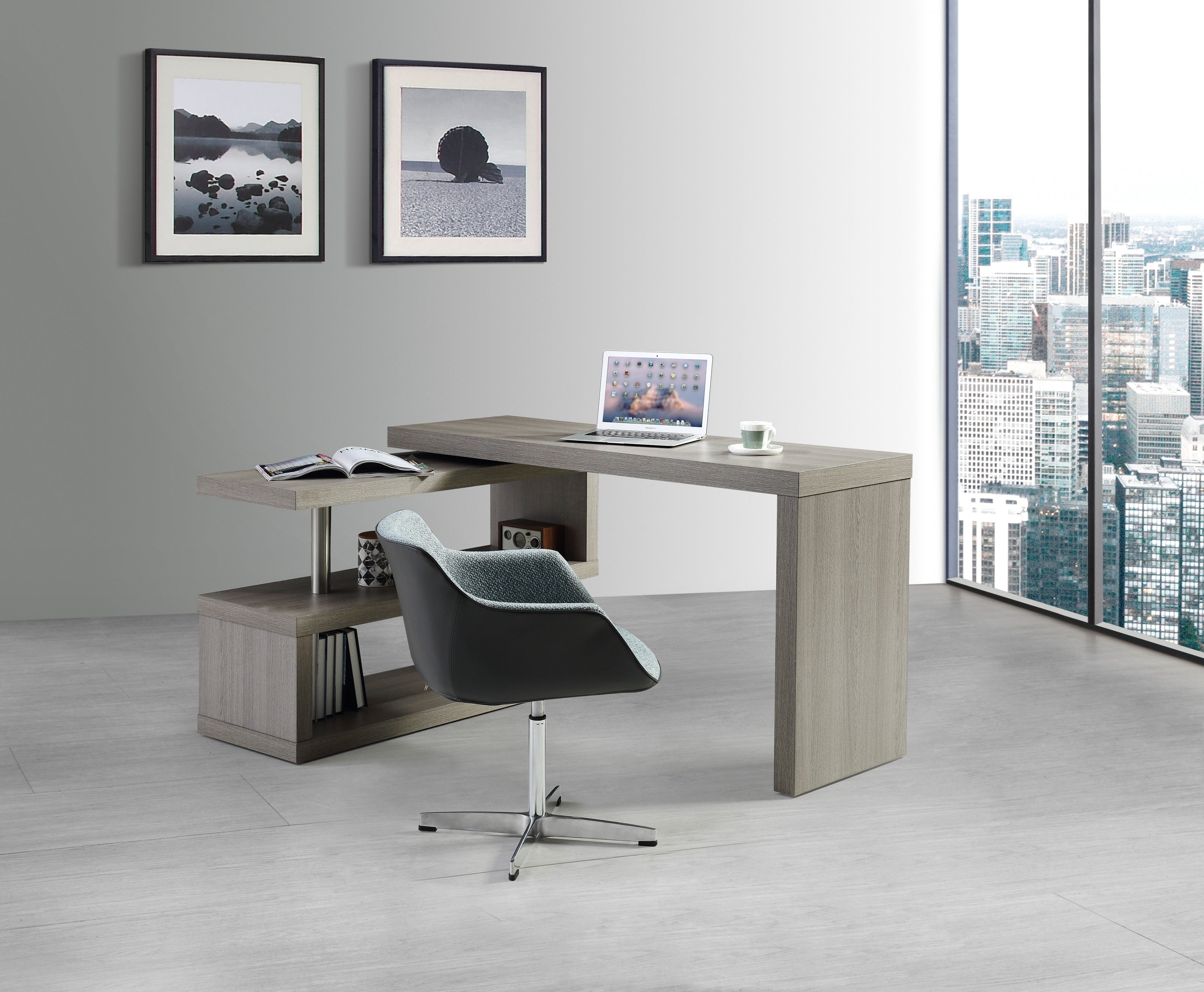 Grey Brushed Stainless Steel Office Desk — 55-Inch