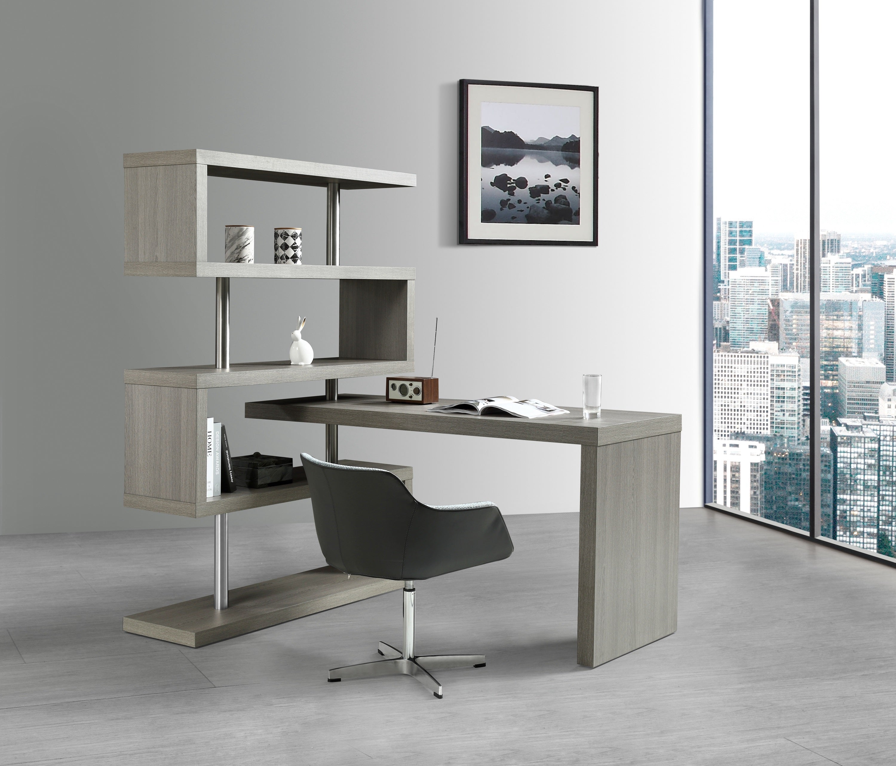 Grey Stainless Steel Office Desk with Brushed Finish