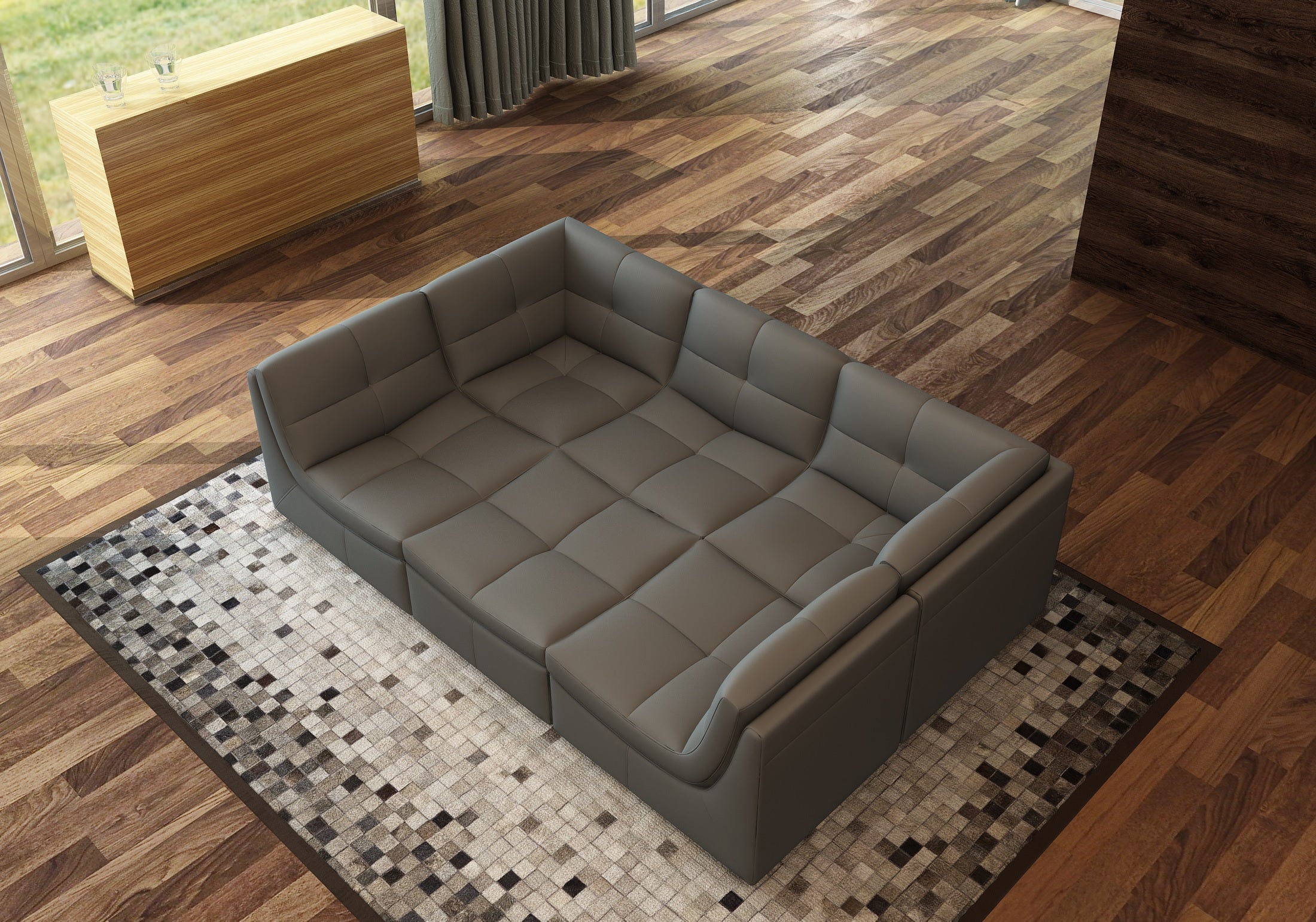 Grey Leather Six-Piece Modular Seating Set