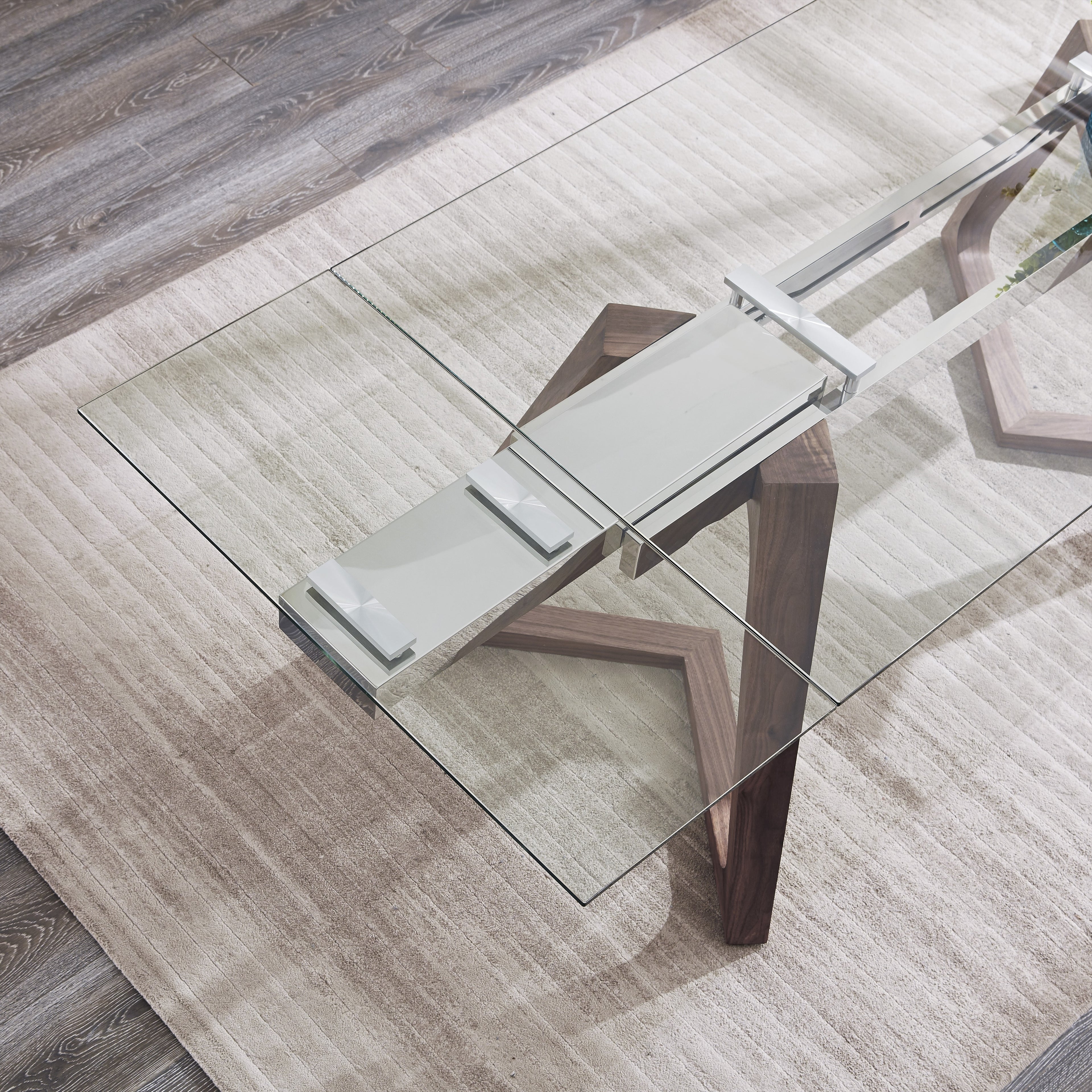 Class Walnut Glass Extension Dining Table