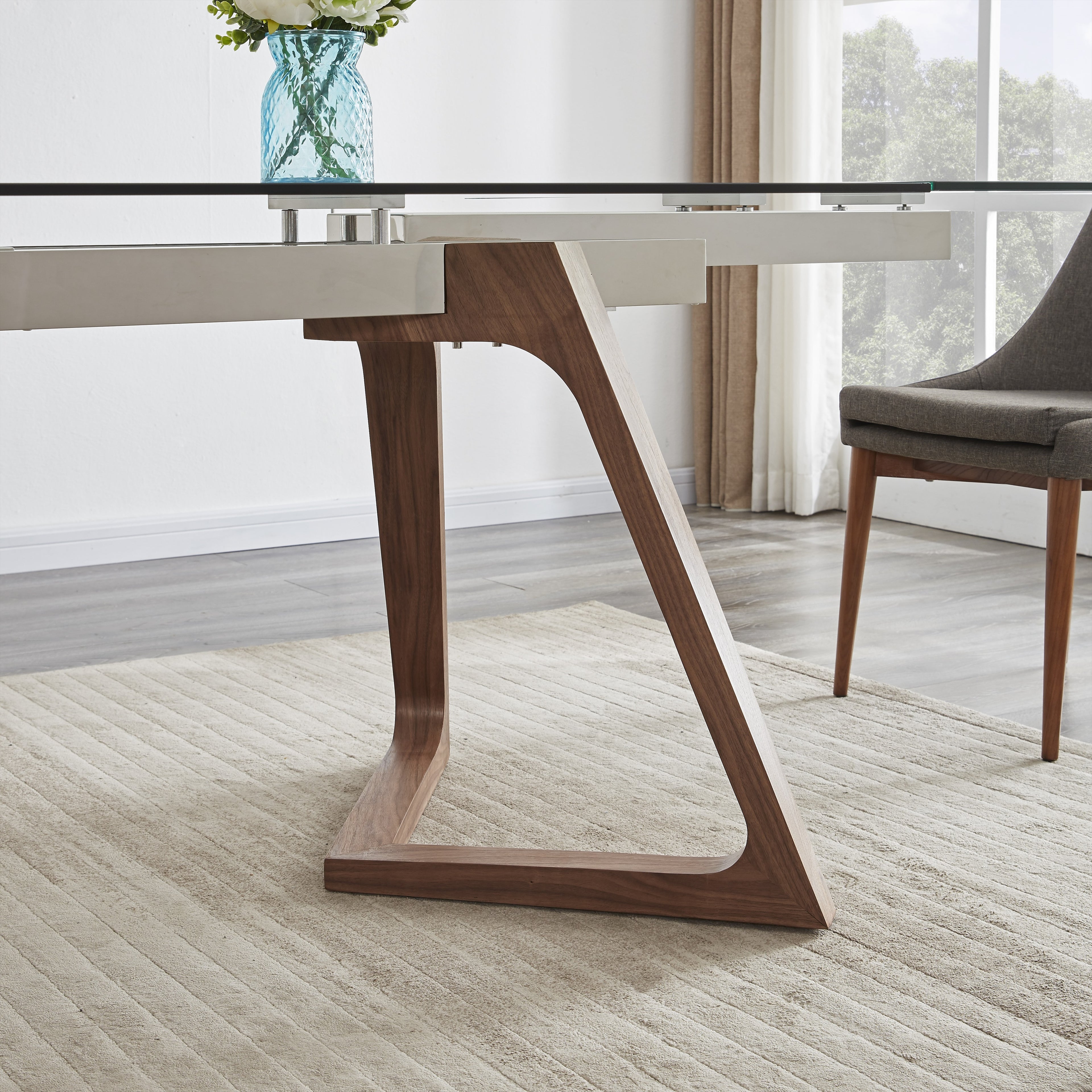 Class Walnut Glass Extension Dining Table