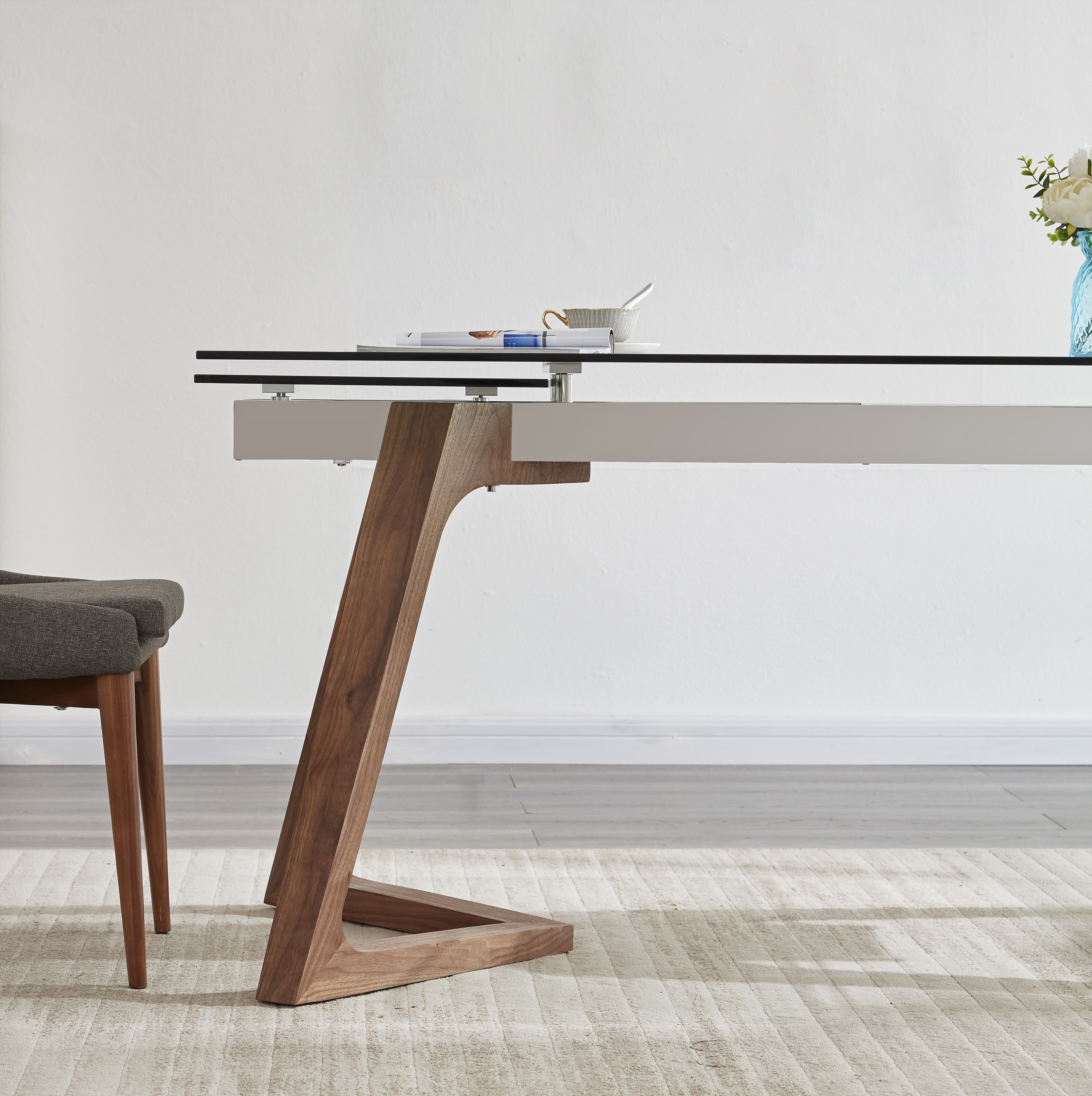 Class Walnut Glass Extension Dining Table