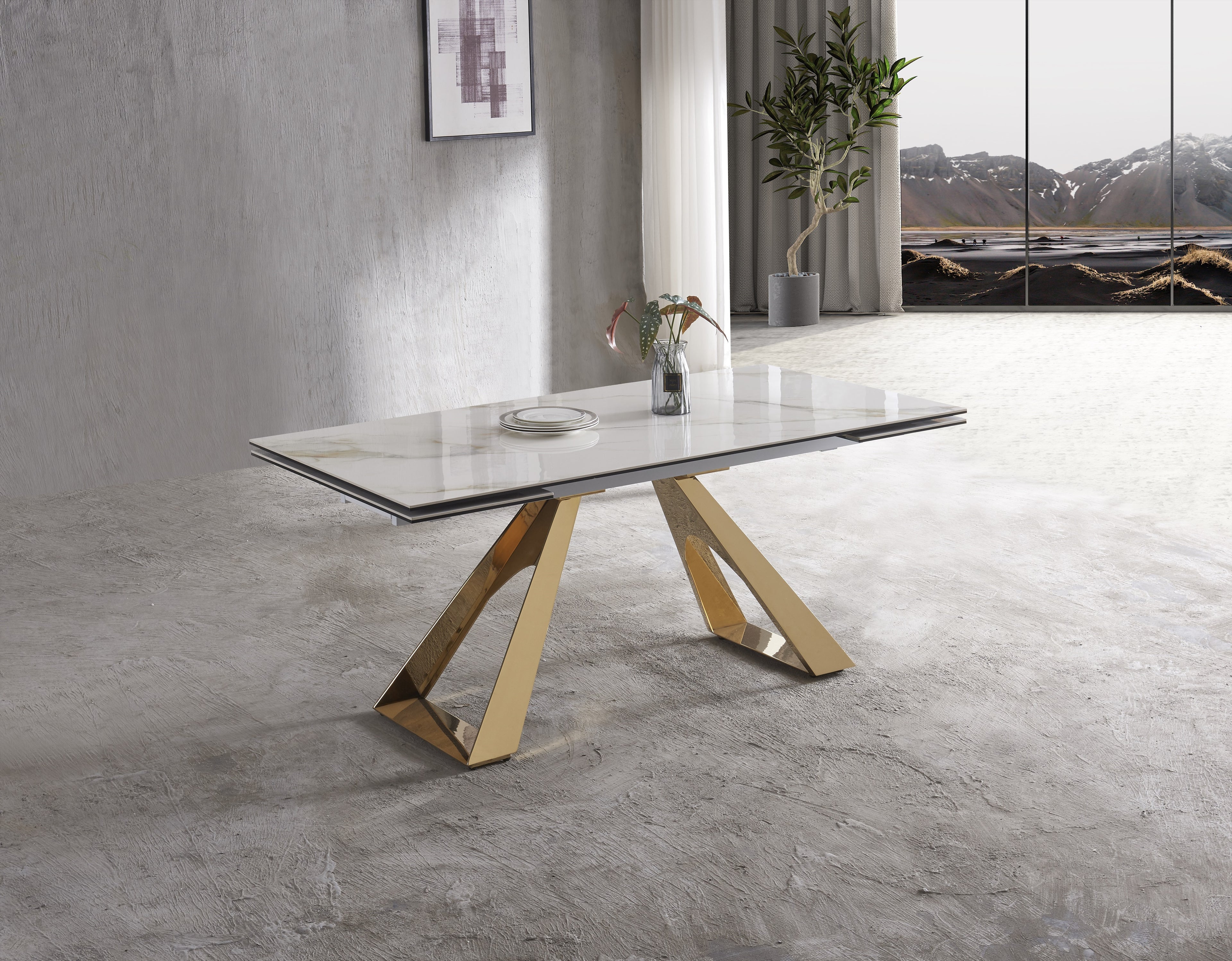 Orleans Ceramic-Top Brass Extension Dining Table