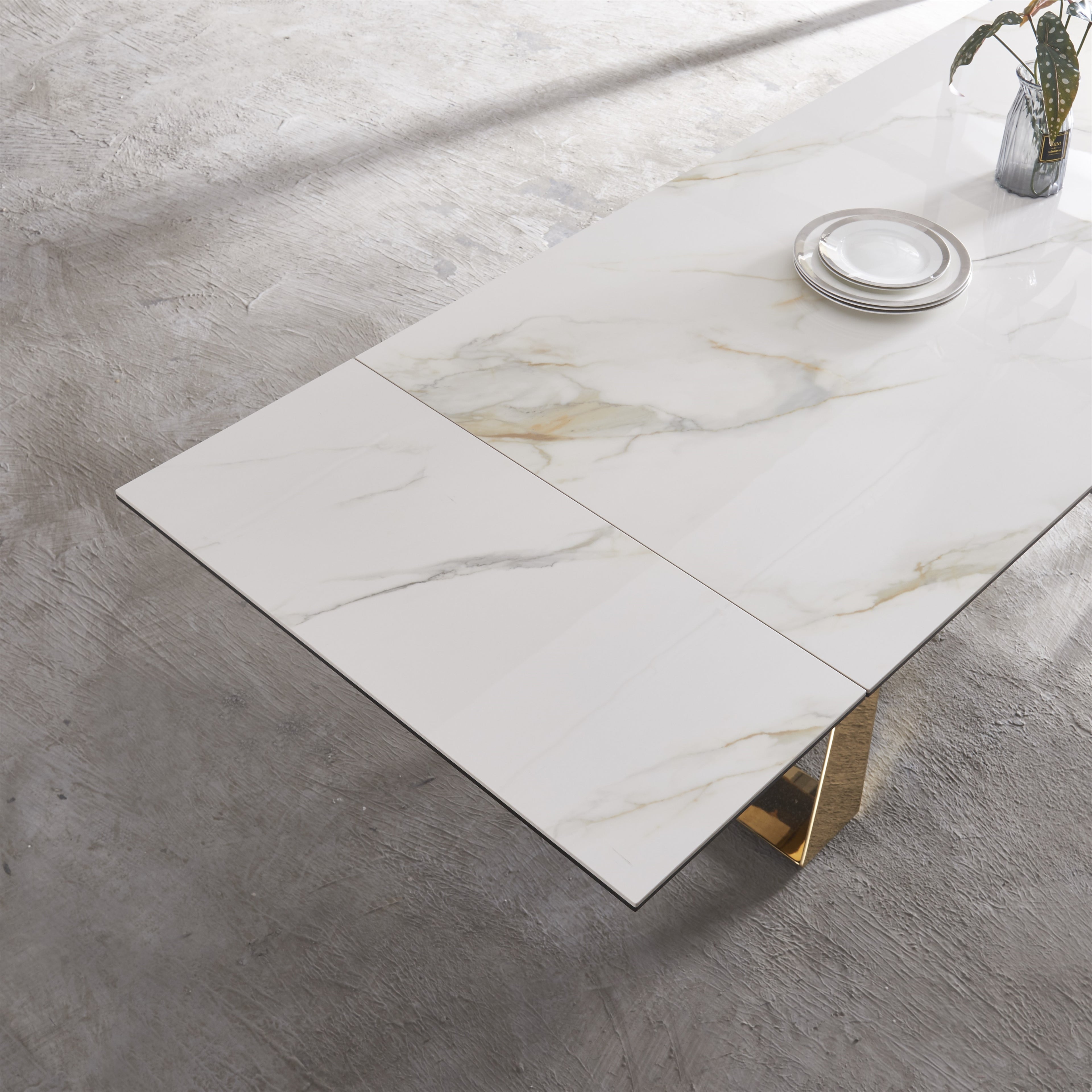 Orleans Ceramic-Top Brass Extension Dining Table