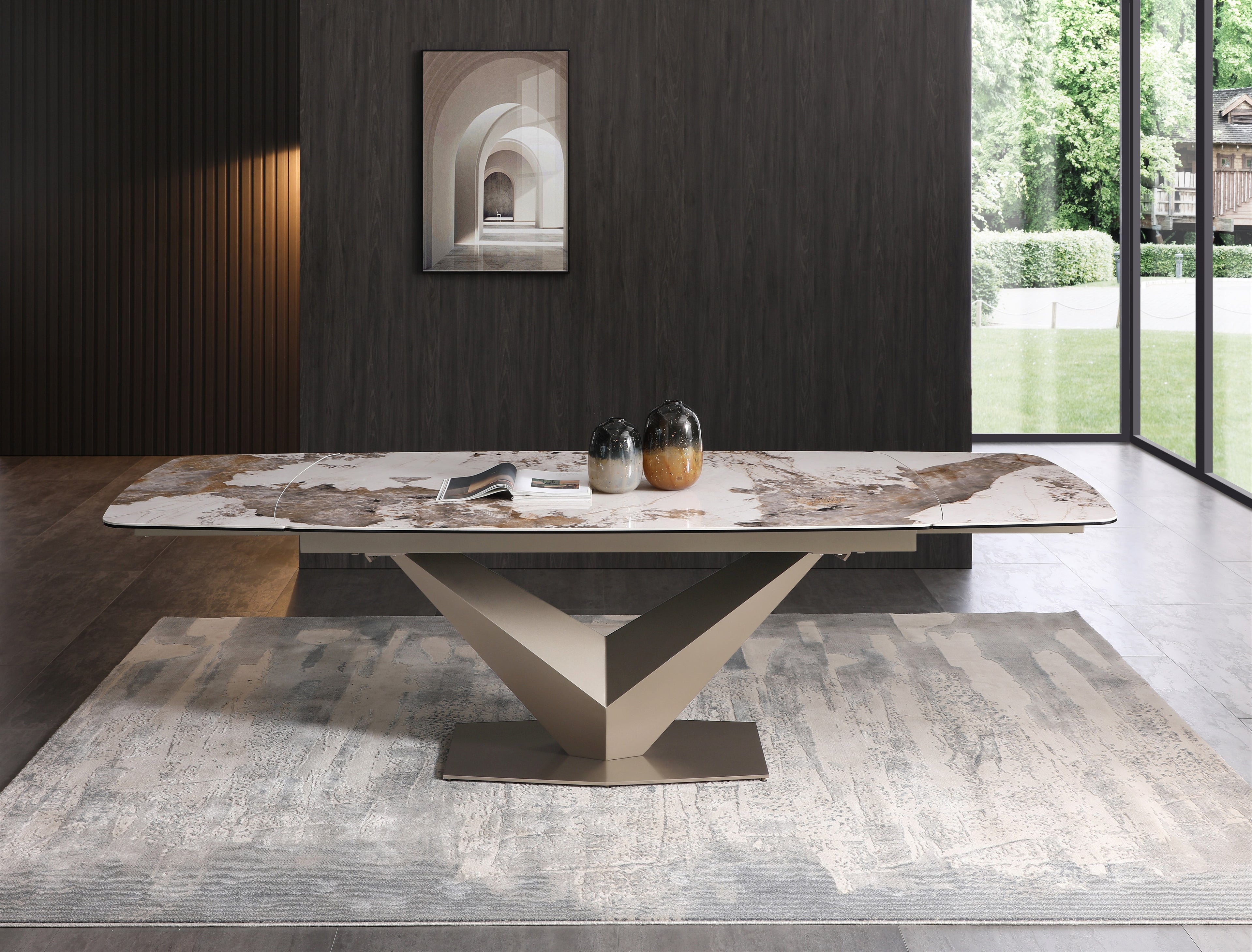 Pandora Brown Marble Extension Dining Table