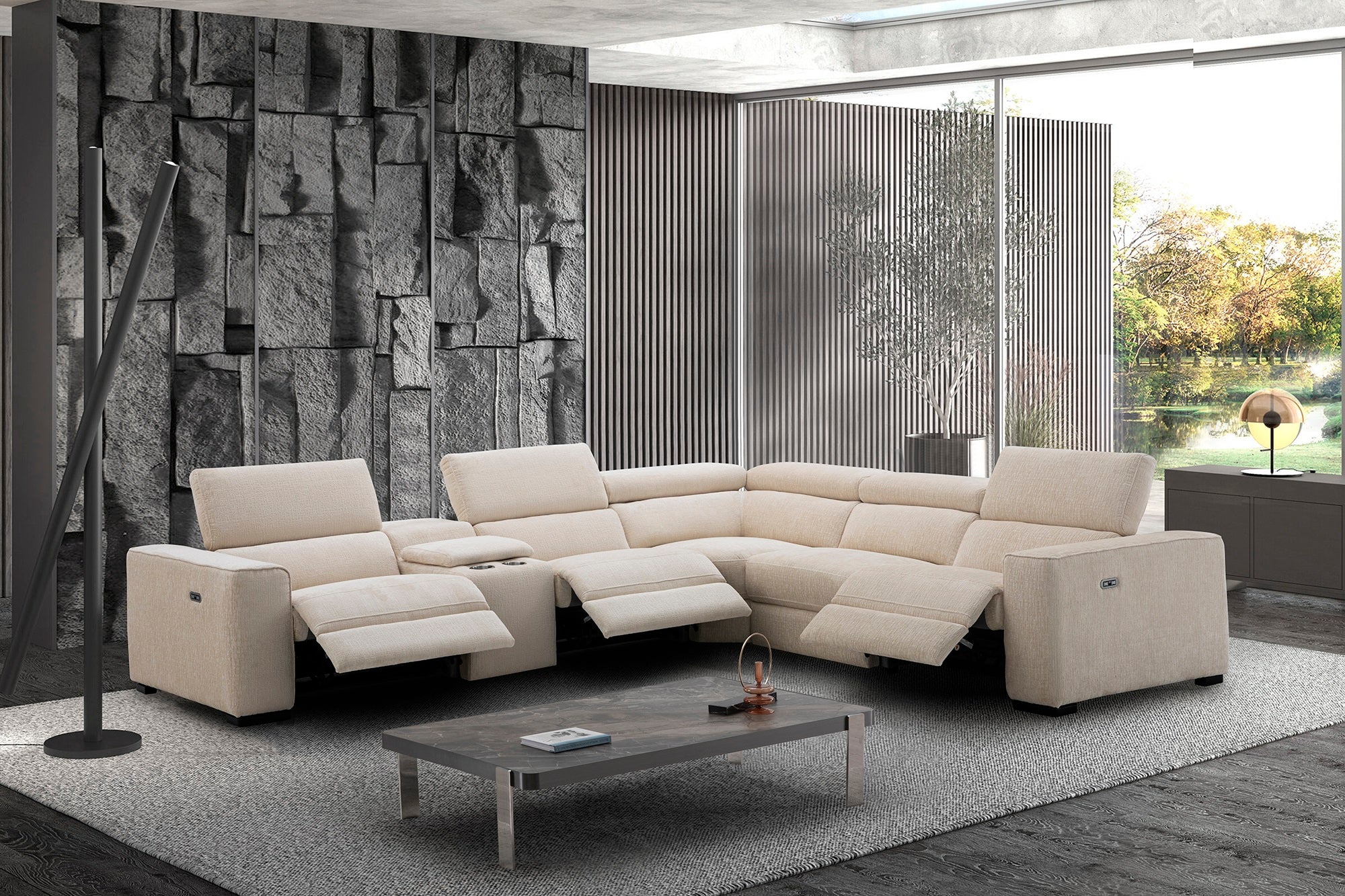 Picasso Motion Fabric Sectional in Sand