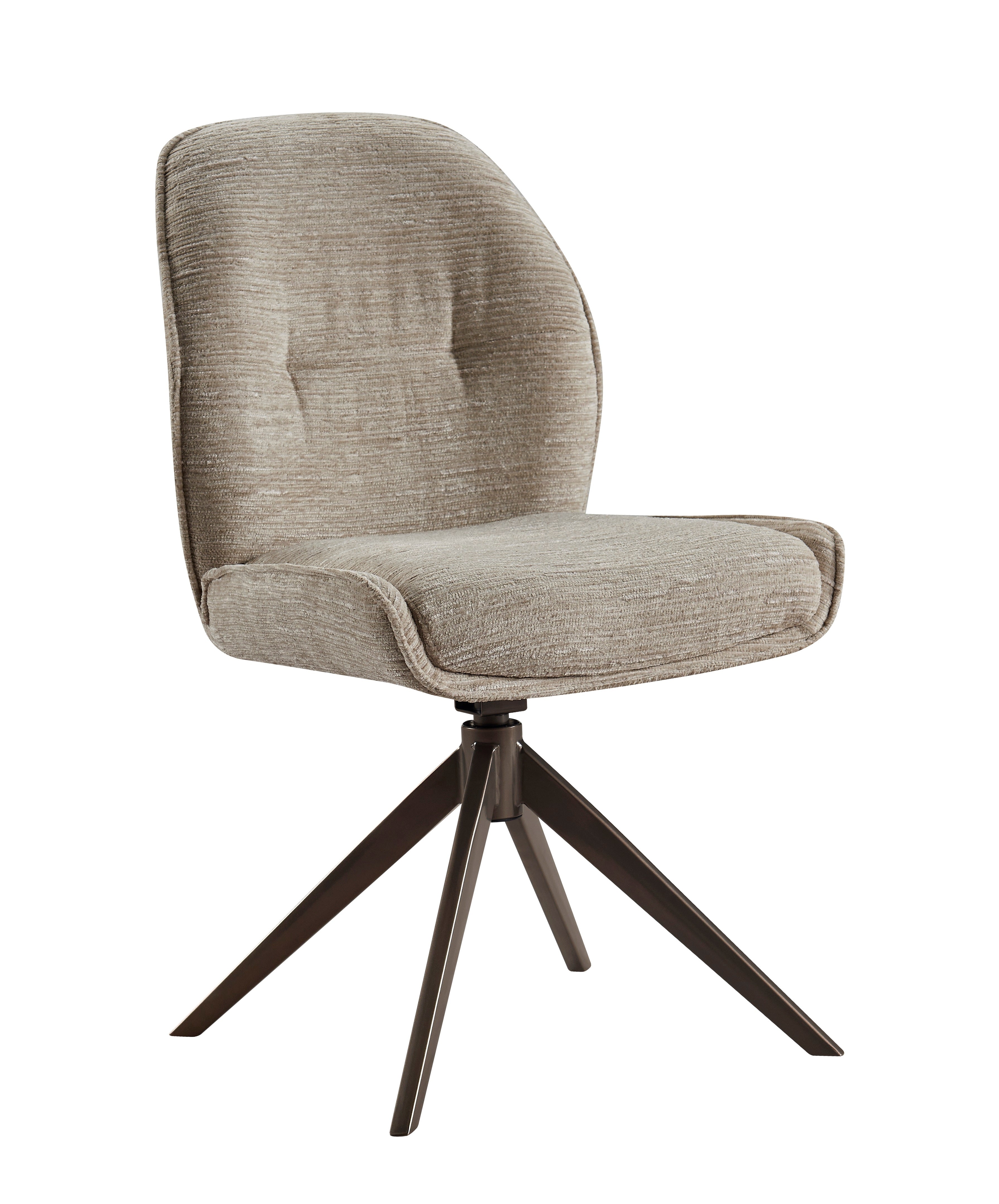 Beige Fabric Swivel Chair with Bronze Accents